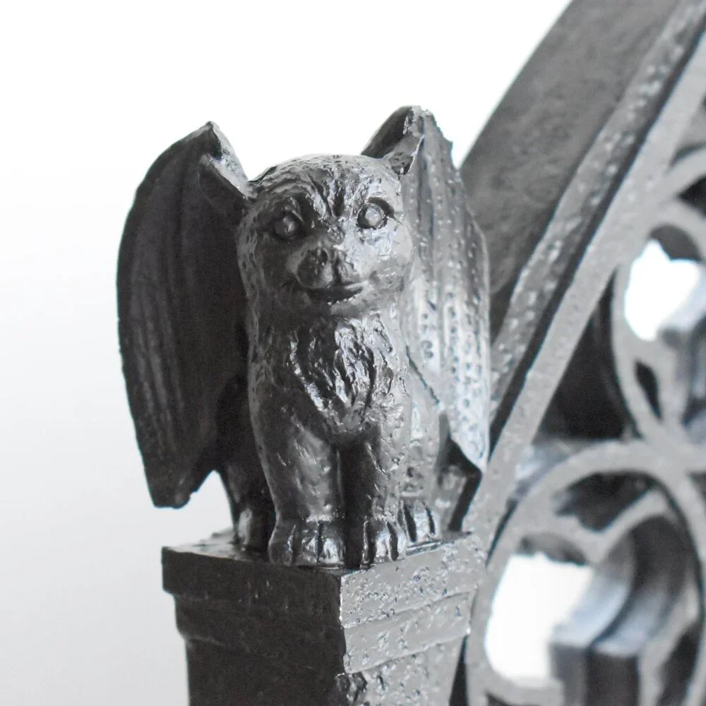 Gothic Black Resin Cathedral Window Mirror Bat Wings Cat Gargoyle Raven Decor
